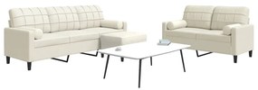 Set Di Divani 3 Pz Con Cuscini E Rinforzi Crema İn Velluto /
