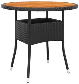 Tavolo giardino Ø80x75 cm massello acacia e polyrattan nero