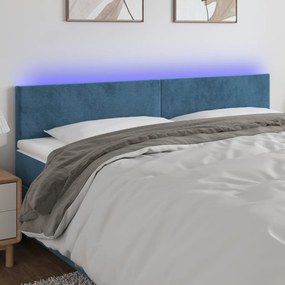 Testiera A Led Blu Scuro 180x5x78/88 Cm İn Velluto /