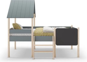 Letto da bambini a forma di casa/rialzato verde polveroso in pino massiccio con rete inclusa 90x190 cm Mint – Marckeric