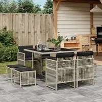 Set Pranzo da Giardino 9pz con Cuscini Grigio Chiaro Polyrattan 3210959