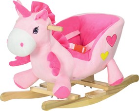 Unicorno a Dondolo Cavalcabile Peluche con 32 Canzoni 65x35x45 cm con Cintura di Sicurezza Rosa...