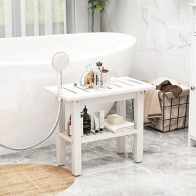 Costway Panca per doccia interna, Sgabello da bagno impermeabile in HDPE con supporto per doccia Bianco