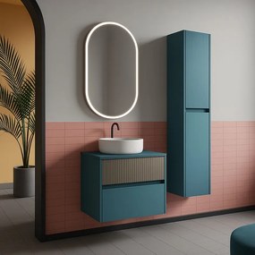 Mobile da bagno sospeso sotto lavabo Niwa 2 cassetti L 59.5 x H 50 x P 45.5 cm blu pacifico e grigio cannettato