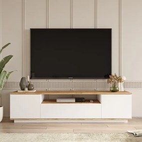 Mobile TV Da Terra 180x45x45 Bianco E Rovere Effetto Legno Frame