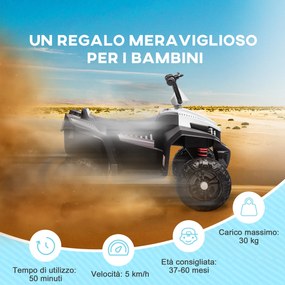 Quad Elettrico per Bambini 12V con 2 Motori Sospensioni Fari LED MP3 Bianco...