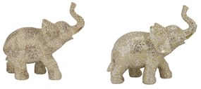 Statua Decorativa DKD Home Decor Elefante Beige Dorato Resina Coloniale (22,7 x 11 x 20,8 cm) (2 Unità)