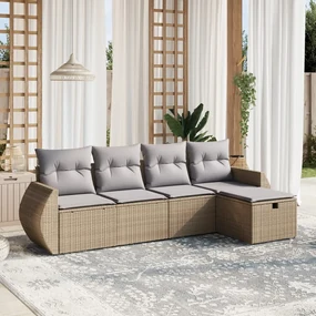 Set divano da giardino 5 pz con cuscini beige misto polyrattan