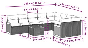 Set Divani da Giardino 10pz con Cuscini in Polyrattan Nero