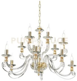 Lampadario 1306 12 luci trasparente e oro attacco e14 d.100cm