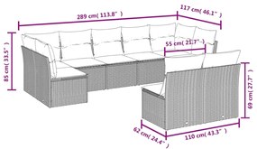 Set divano da giardino 9 pz con cuscini grigio in polyrattan