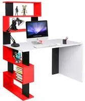 Scrivania Libreria 7 Ripiani Tavolo Porta Pc Computer Legno Casa Ufficio Rosso