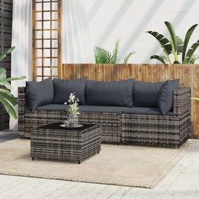 Set divani da giardino 4 pz con cuscini in polyrattan grigio