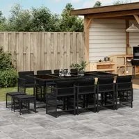 Set da Pranzo da Giardino 13pz con Cuscini Nero in Polyrattan 3211699