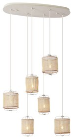 Lampada a sospensione Japandi beige con paralumi in tessuto 6 luci - Yente