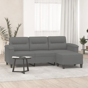 Divano A 3 Posti Con Poggiapiedi Grigio Scuro 180 Cm Microfibra /