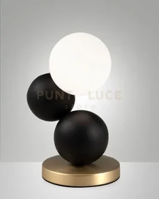 Micky lampada da tavolo nera 1 luce in metallo vetro legno attacco ...