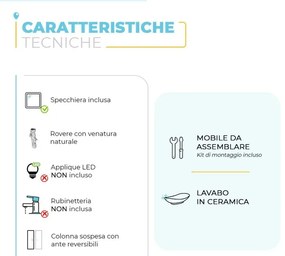 Mobile bagno sospeso 80 cm 2 ante serie Oasi rovere con specchio e pensile