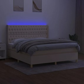 Letto a molle con materasso e led crema 160x200 cm in tessuto