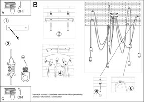 Lampadario a Sospensione 7xE27 EDISON 7 in Acciaio Nero