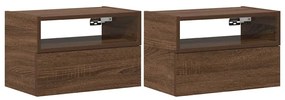 Comodini a muro 2 pz rovere marrone 45x26x28,5 cm