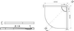 Piatto doccia 90x90 semicircolare acrilico con canalina in acciaio - KAMALU