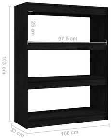 Libreria/Divisorio Nero 100x30x103 cm in Legno Massello di Pino
