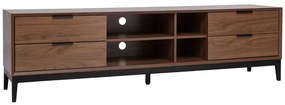 Mobile TV vintage finitura legno scuro noce e metallo nero con scomparti L180 cm SARTO