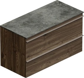 Mobile Linea L100 H55 P45 in laminato rovere cotto 2 cassetti a chiusura ammortizzata e top gres nero Creta