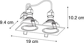 Faretto da incasso Smart nero rettangolare regolabile con 2 WiFi GU10 - Chuck