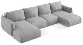 Divano angolare grigio chiaro allungabile (a U) con rivestimento in ciniglia Leila – Makamii