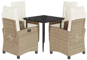 Set da pranzo da giardino 5 pz con cuscini beige in polyrattan