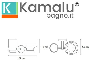 Kamalu - portaspazzolini e portasapone doppio in vetro e acciaio inox nero opaco| mira-n