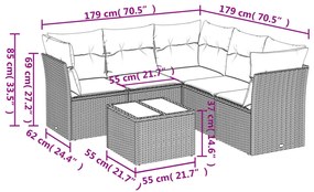 Set divano da giardino 6pz con cuscini grigio chiaro polyrattan