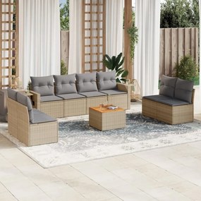 Set Divano da Giardino 9 pz con Cuscini Beige in Polyrattan