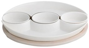 Set di 5 ciotole da portata in porcellana bianca su vassoio in bambù Plait - Brandani