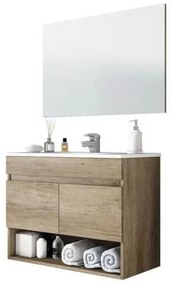 Mobile bagno sospeso 80 cm con lavabo e specchio rovere - Dakota 96250