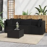 Set Divani da Giardino 4 pz con Cuscini Nero in Polyrattancod mxl 130074