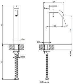 Miscelatore lavabo alto bocca corta per ciotola senza scarico Steel brushed 239 Flessa 54009 Gessi