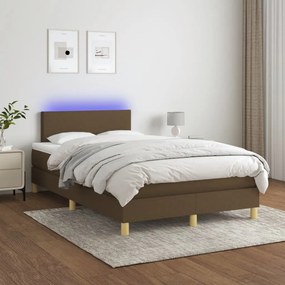 Letto a molle materasso e led marronescuro 120x190cm in tessuto