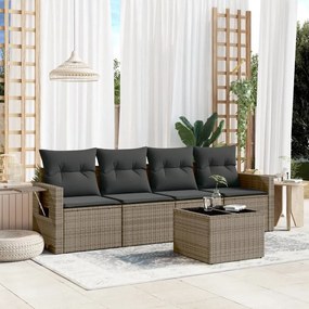 Set divano da giardino 5 pz con cuscini grigio in polyrattan