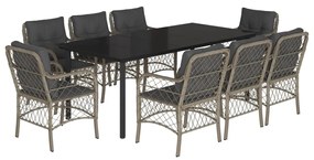Set pranzo da giardino 9pz con cuscini grigio chiaro polyrattan