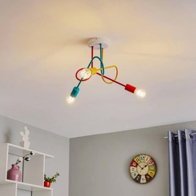 HELAM Plafoniera Oxford 3 luci arancione/rosso/turchese