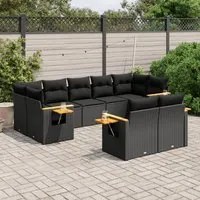 Set Divani da Giardino 9 pz con Cuscini Nero in Polyrattancod mxl 114377