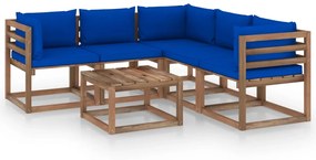 Set salotto giardino con cuscini blu 6pz legno pino impregnato