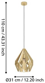 Eglo 43814 - Lampadario a sospensione con filo CARLTON 1xE27/60W/230V diametro 31 cm