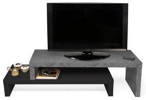 Tavolo TV doppio nero con decoro in cemento , 125 x 40 cm Cliff - TemaHome