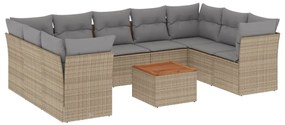 Set divano da giardino 10 pz con cuscini beige in polyrattan