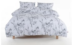Set copripiumino e federa bianco/grigio in cotone renforcé per letto singolo 140x200 cm White Floral – Mila Home Luxury