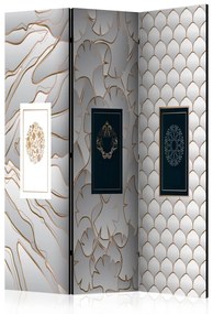 Paravento separè Etichette - sfondo marmorizzato su texture astratta con ornamenti